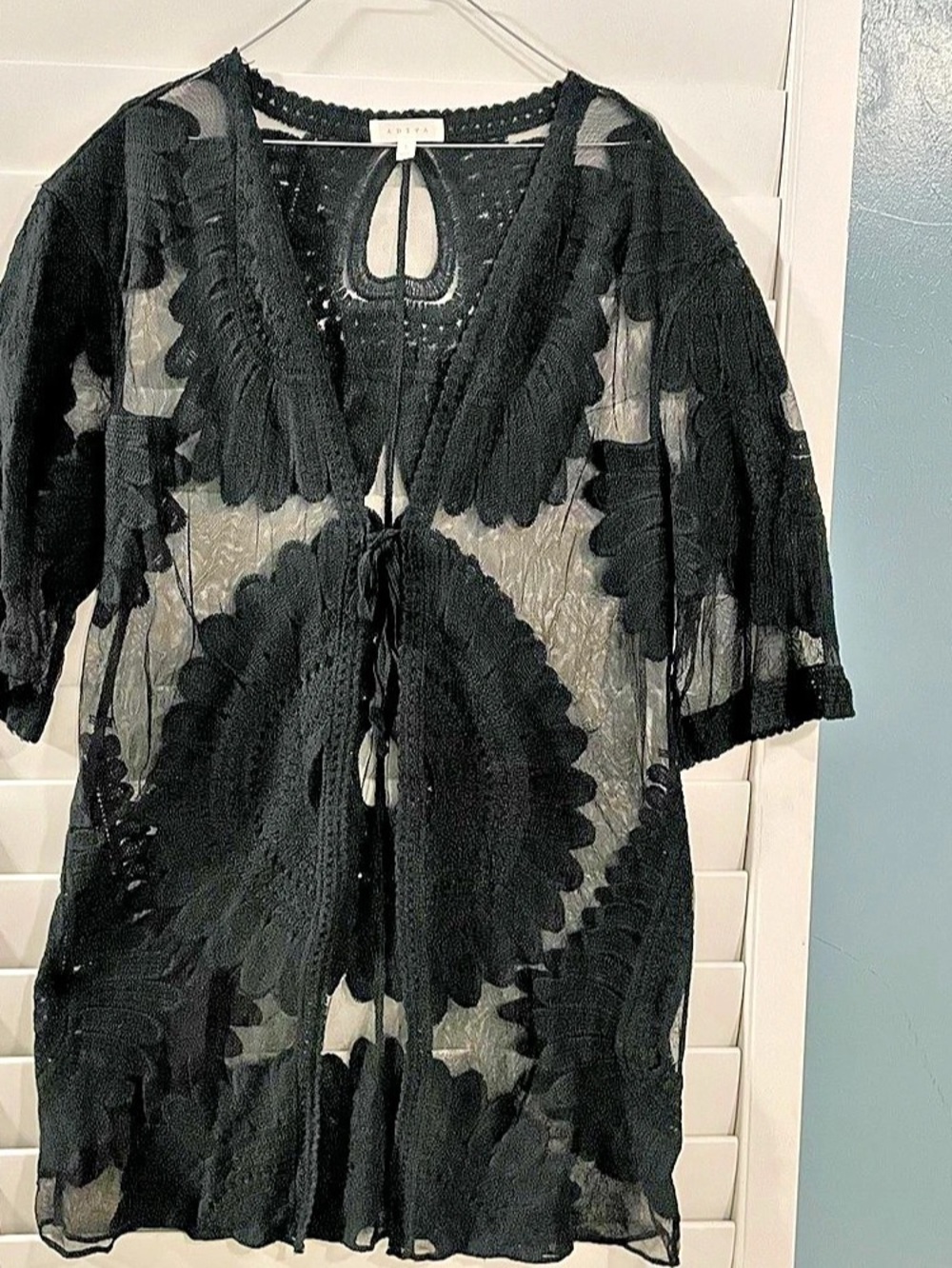 ADIVA Black Lace Sheer Swim Coverup Kimono Size L